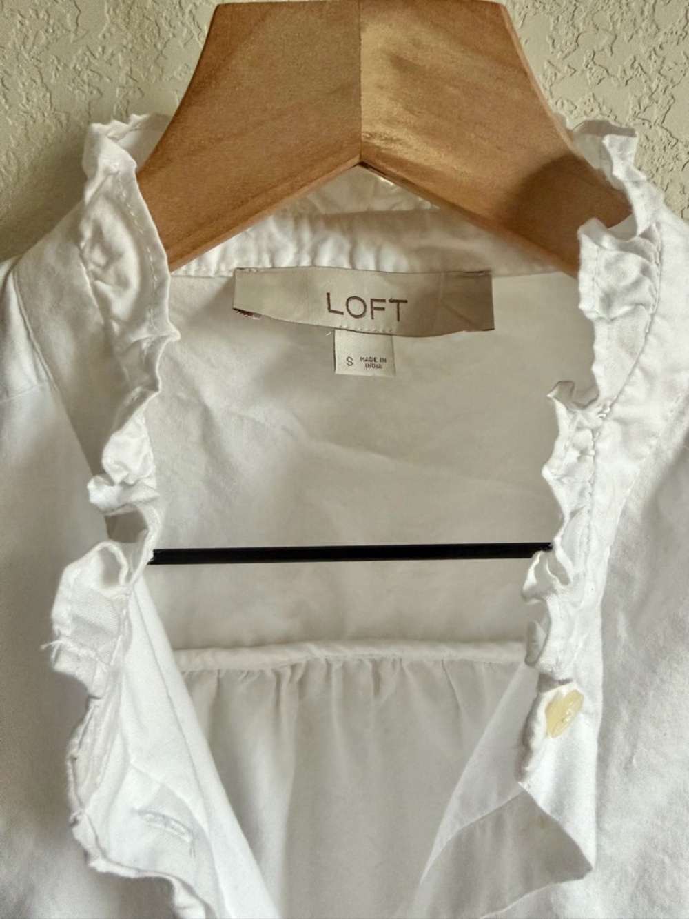 LOFT White Ruffle-Trim Button-Up Blouse - Picture 2 of 3